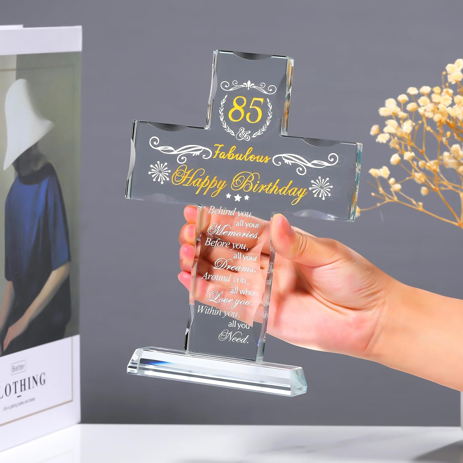 85th Birthday Gifts for Women, Glass Cross Stand Engraved with Happy 85 and Fabulous Religious Gifts for Mom Grandma, Birthday Presents Ideas for 85 Years Old Men Friends Sister - Image 2