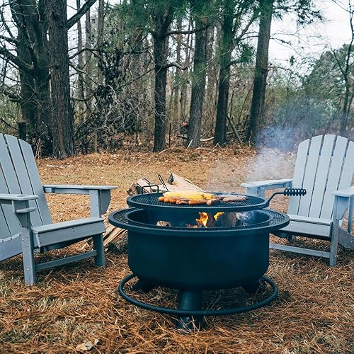Miniatura 4 de Ash & Ember - Fogata de 38 pulgadas con rejilla de cocción giratoria, hoguera de acero para quemar madera negra, parrilla de barbacoa al aire libre