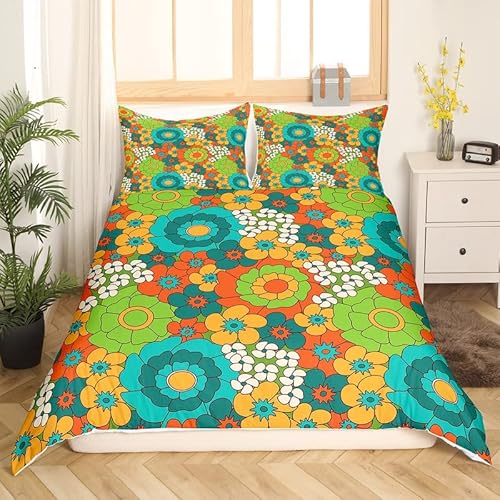 Castle Fairy Abstract Flowers Duvet Cover Set Twin Size,Retro Fresh Style Floral Comforter Cover For Kids Boys Bedroom Gift,Cartoon Art Bedding Set With 1 Pillowcase Bedspread #TOP1