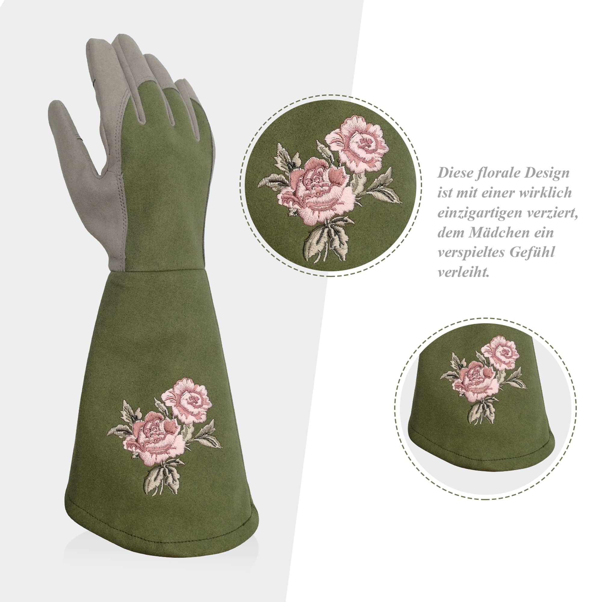 Guantes de poda bordados de rosa Guantes de jardinería