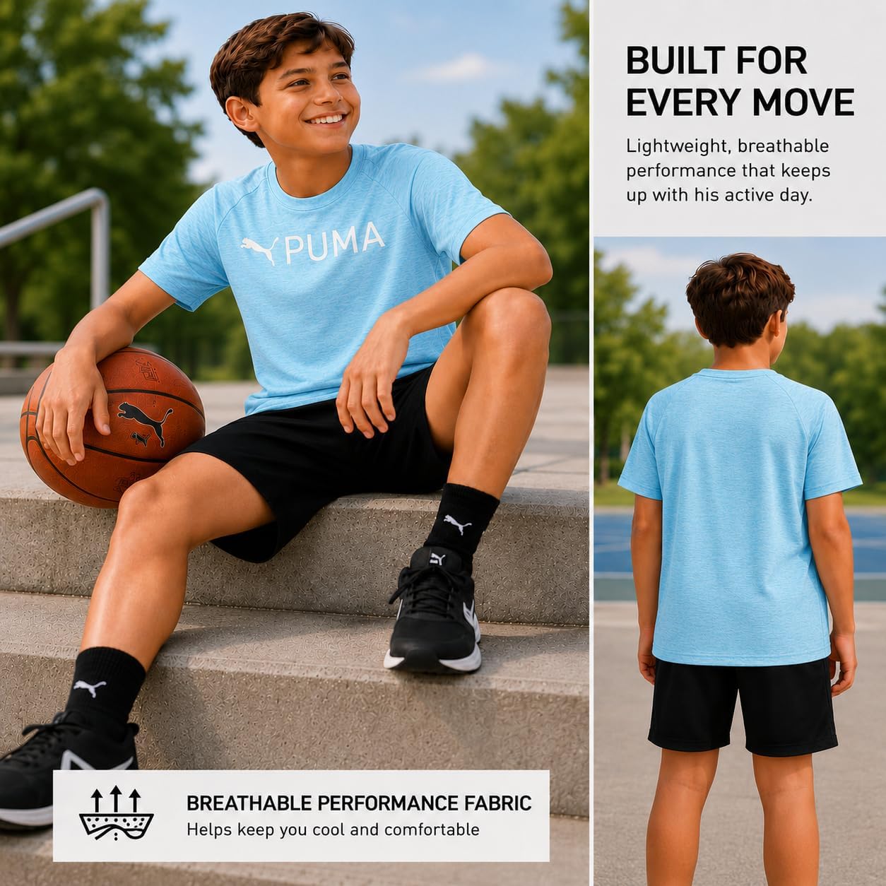 PUMA Boys Youth Dry Fit T-Shirt - Active Performance Short Sleeve Athletic Shirts for Teens (Size: 8-20)