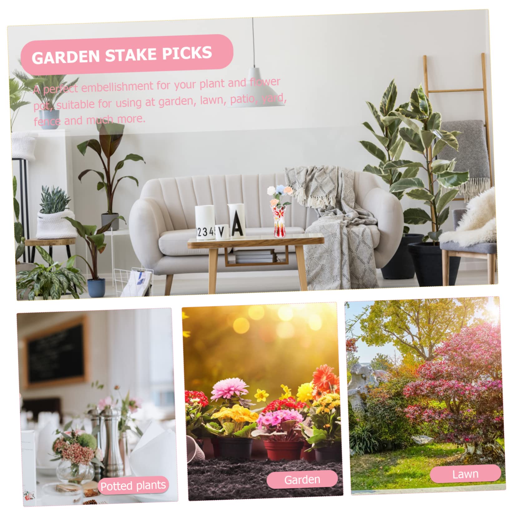 CAXUSD Flower Pot Picks 5pcs Metal Plant Decorations for Garden Home Decor Random Style