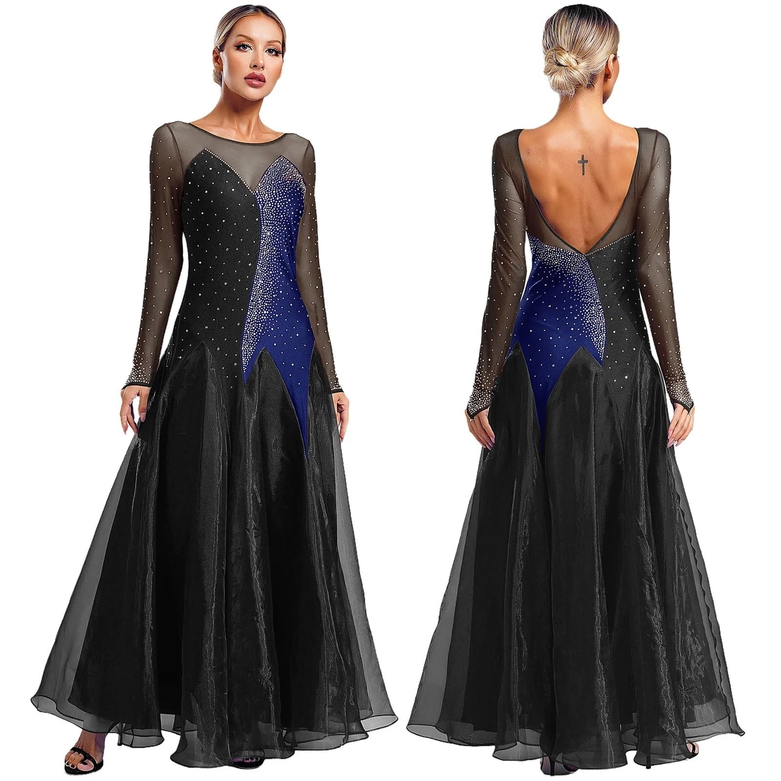 Ballkleider für Damen Frauen Ballsaal Tanzkleid Modern Dance Strass Kleider Ballsaal Walzer Wettbewerb Leistung Kostüm(Pink,M)
