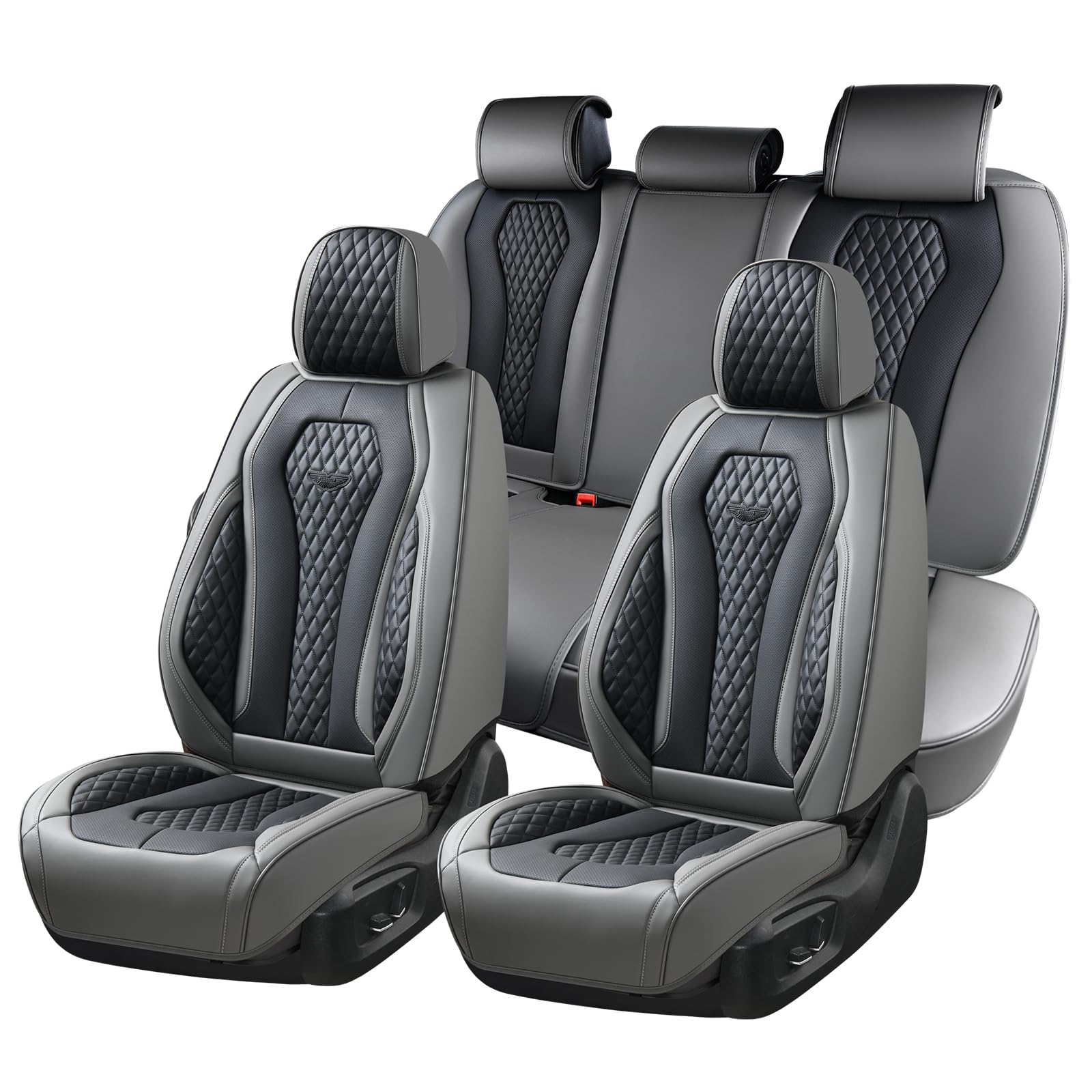 Coverado faux Nappa leather car seat covers full set in gray and black with contoured stitching