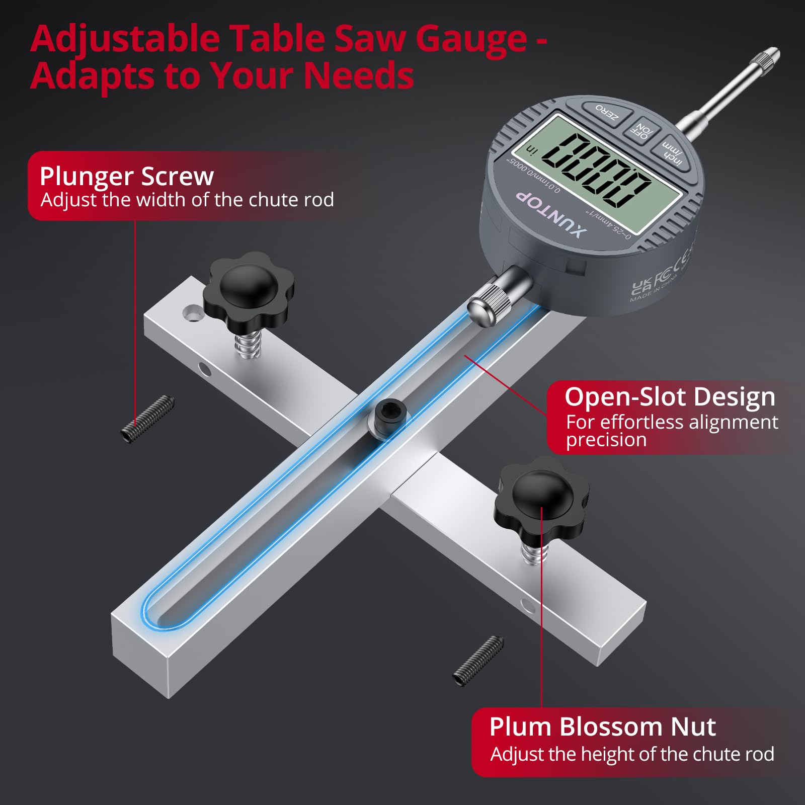 XUNTOP Tableau de calibrage numérique de scie de table - Comparateur numérique - Appareil de mesure de précision avec précision de 0,0005 pouces - Pour laboratoire, atelier, imprimante 3D