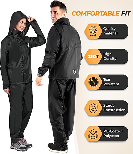 Miniatura 3 de Foxelli Traje de lluvia impermeable  Ropa impermeable duradera transpirable ligera para hombres y mujeres, perfecto para motocicleta, golf, pesca