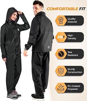 Foxelli Waterproof Rain Suit Durable Breathable Lightweight Rainwear for Men & Women Perfect for Motorcycle Golf Fishing