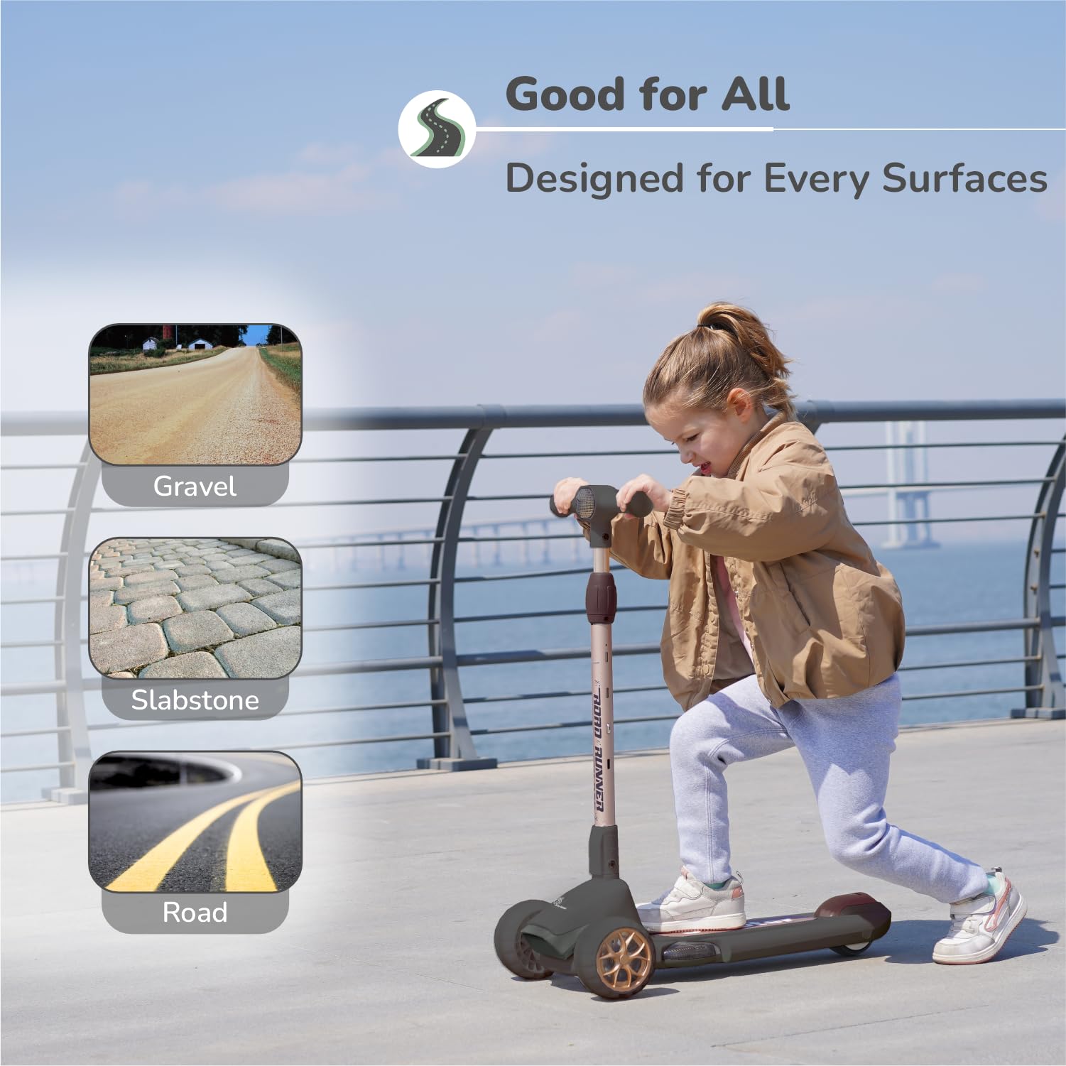 R for Rabbit Road Runner Blaze Foldable Kick Scooter for Kids with 4 Level Adjustable Height, PU LED Wheels, Lights and Music for 3+ Years Baby Boy & Girl of Upto 75kg Weight (Black Gold) 4