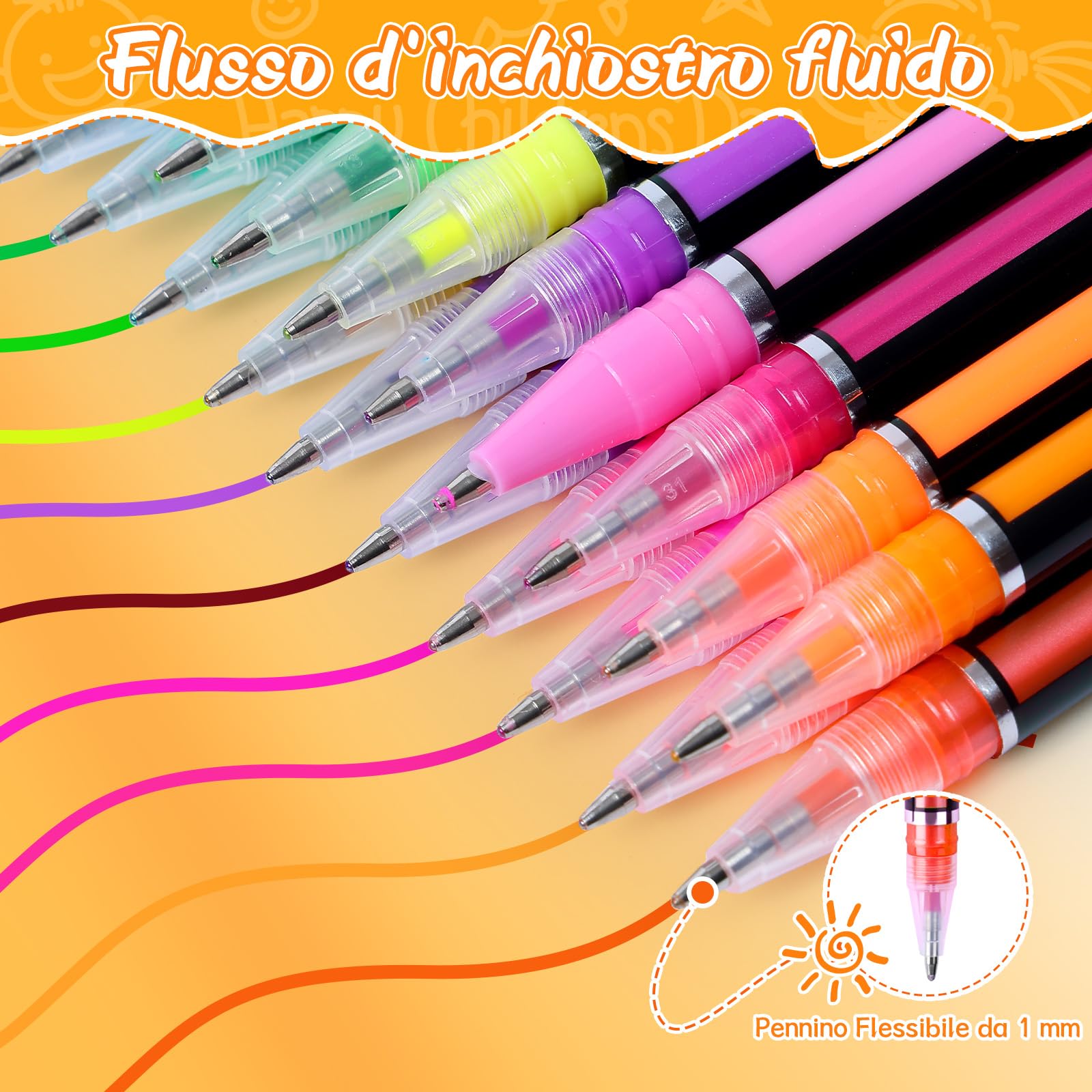 joyoldelf Penne Gel Glitterate Colorate - 48 Colori Penne Glitter, Set Cancelleria Scuola Bambina, 12 Glitter, 12 Metallico,12 Neon Glitterato,12 Pastello Per Bambini Adulti Colorare Libri Disegnare