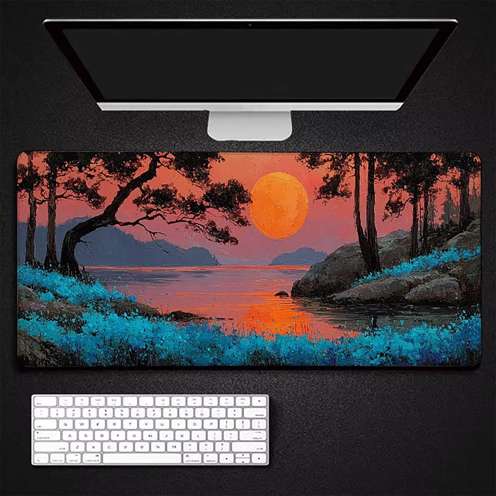 Podkładka pod mysz do gier w kolorze pomarańczowym, duża podkładka pod mysz XXL 1200 x 600 x 3 mm, podkładka pod mysz z zachodem słońca do klawiatury i biura, akcesoria do gier, zmywalna