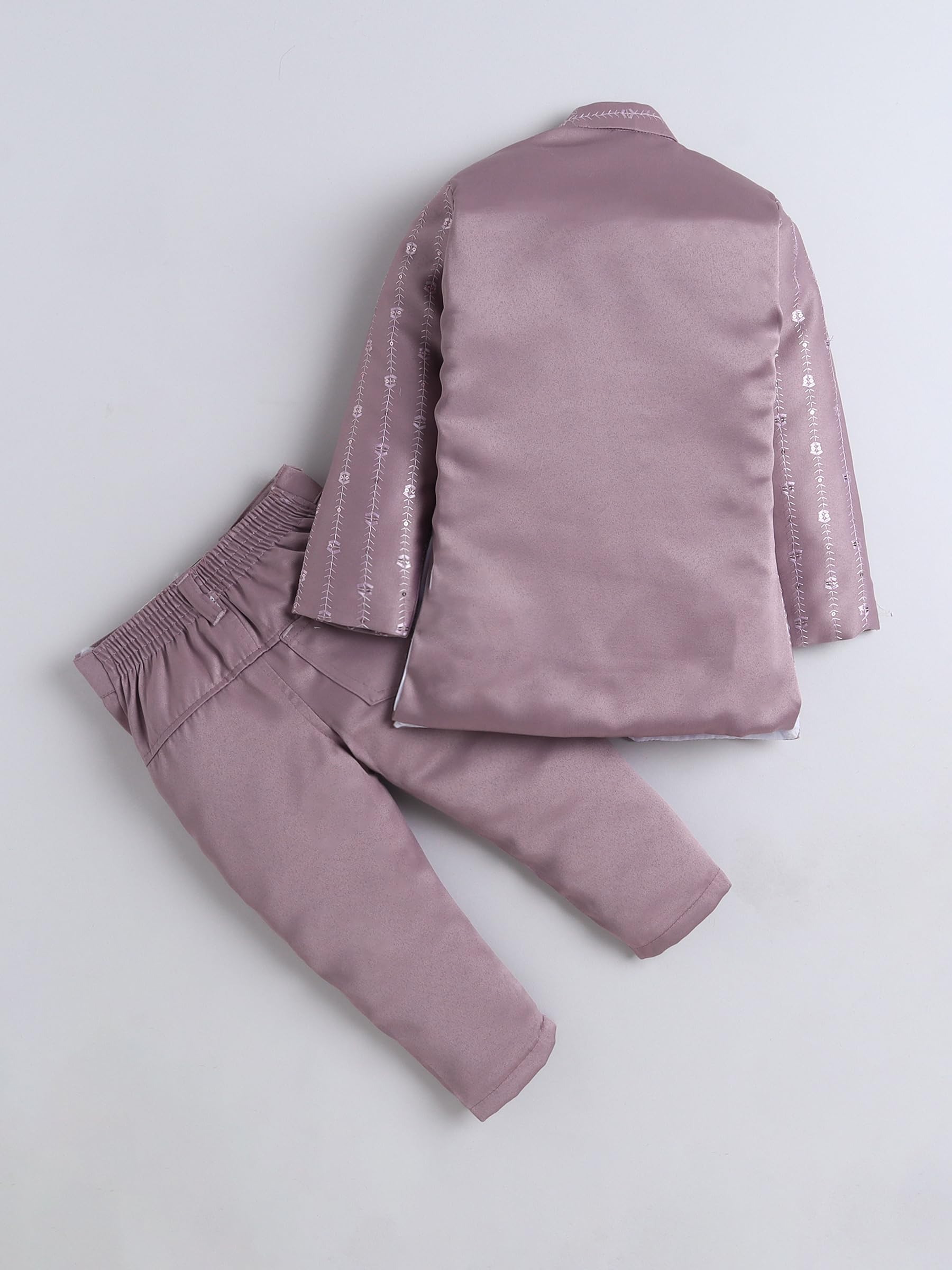 FOURFOLDS Boys Sequins Embellished Embroidered Sherwani Set- Mauve 1