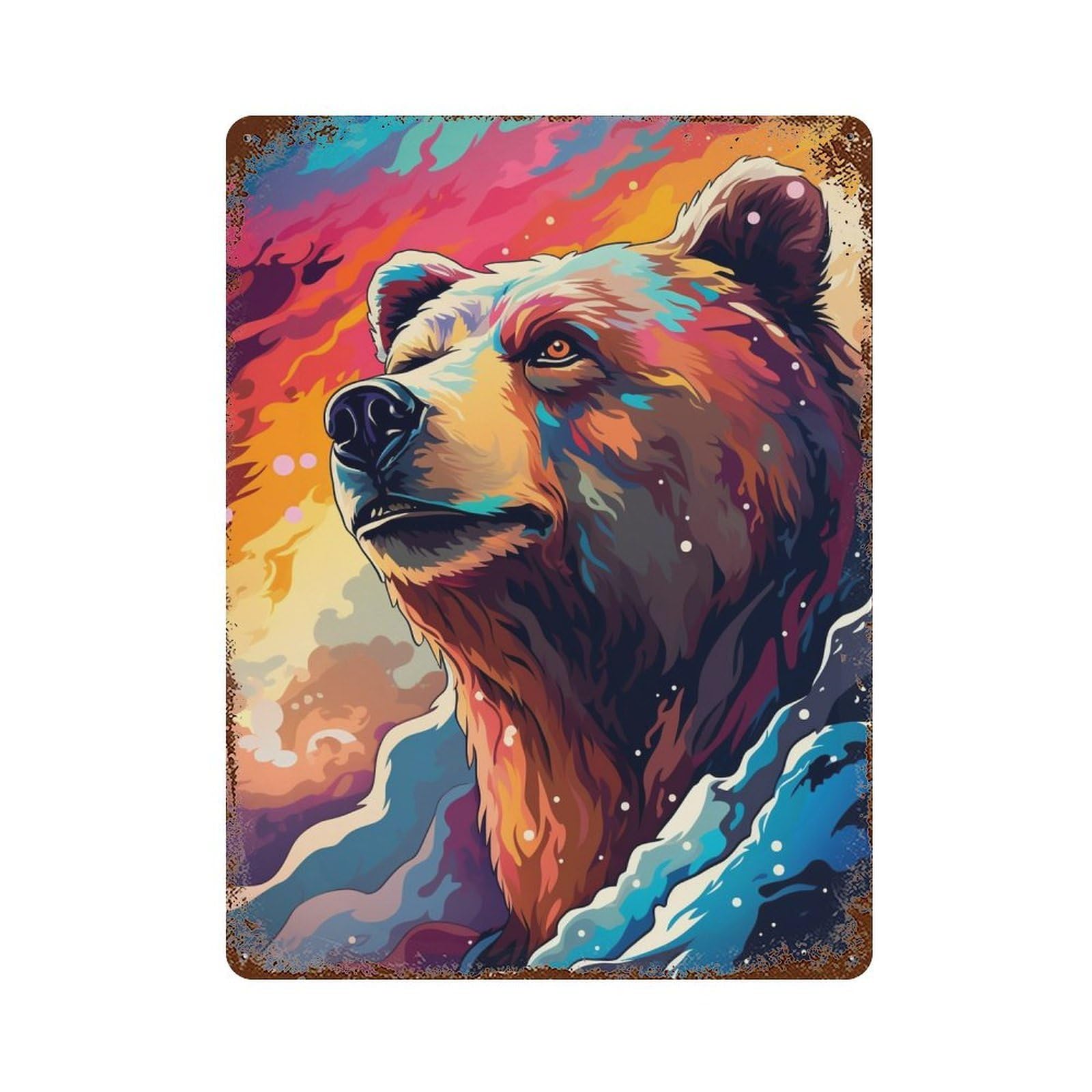 Colorful Bear Portrait Artwork 15.7"x11.8" Vintage Rust Metal Sign, Novelty Wall Decor for Living Room, Hallway And Home Decor