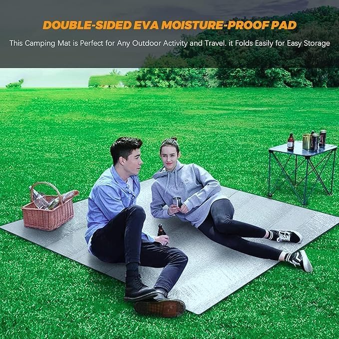Image of Aluminium Picnic Mat 2x2M | Portable Waterproof & Moisture-Proof Camping | Foldable Aluminium Foil Outdoor Tent Mat for Beach, Travel, Tourism & Picnic Blanket (2x2 Meter)