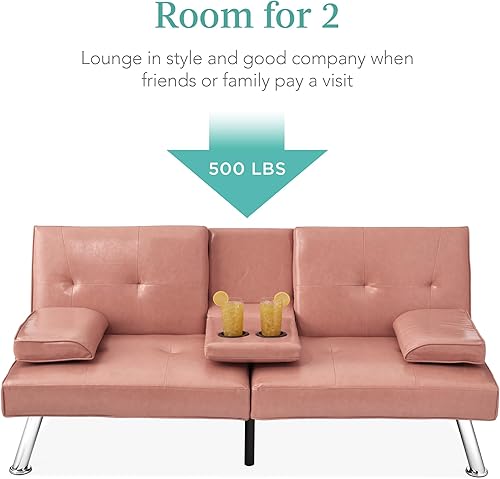 Miniatura 57 de Futón sofá cama para entretenimiento Best Choice Products, moderno, se dobla y reclina, muebles, con posavasos Negro -,Azul,Borgoña,amarillo