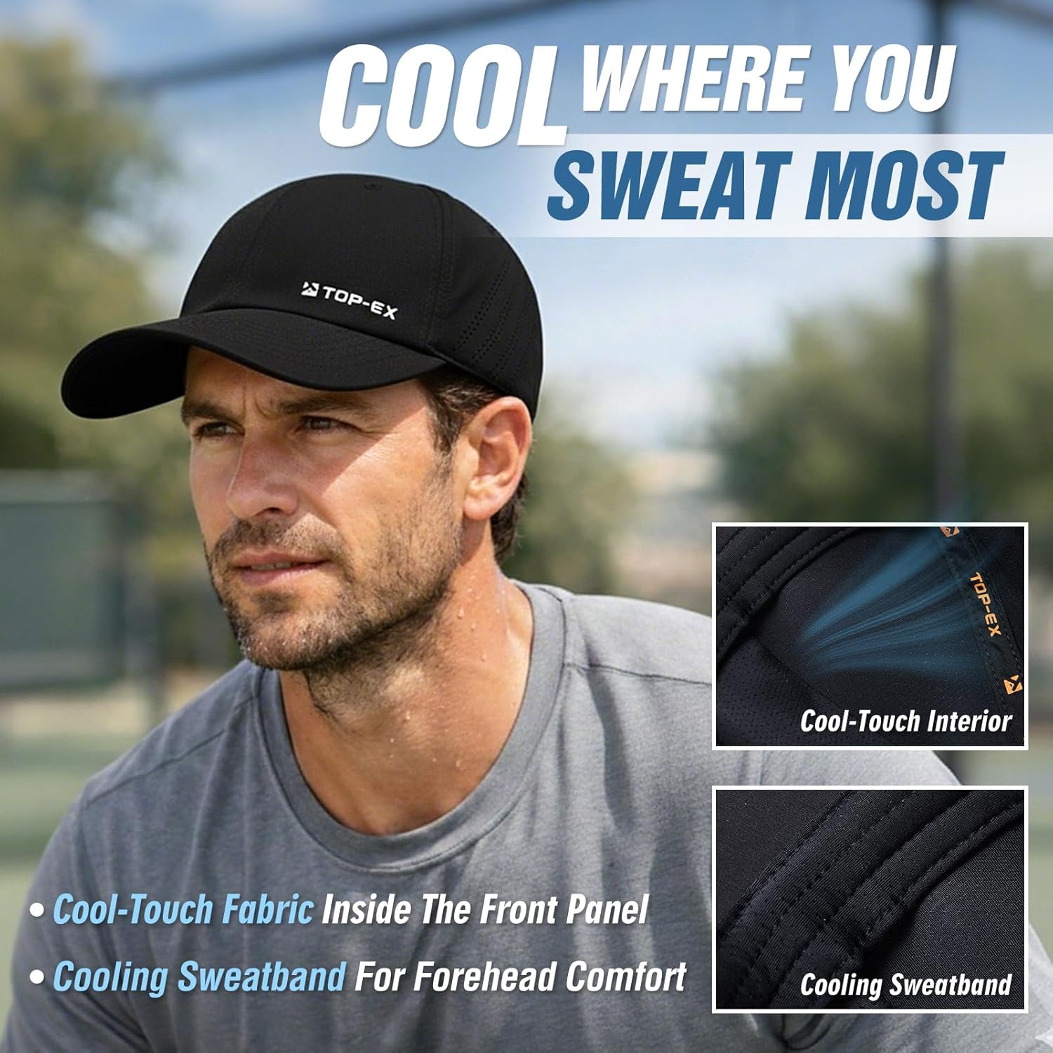 TOP-EX UVCoolix™ Cooling Performance Hat Big Head Waterproof Breathable Baseball Cap for Running Golf Outdoors Men Fitted - Image 3