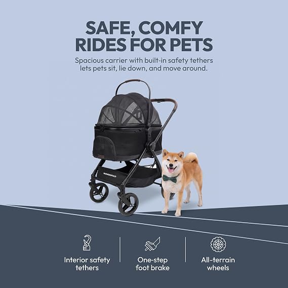 WonderFold Buddy Pet Stroller for Small and Medium Pets, up to 48.5 lbs