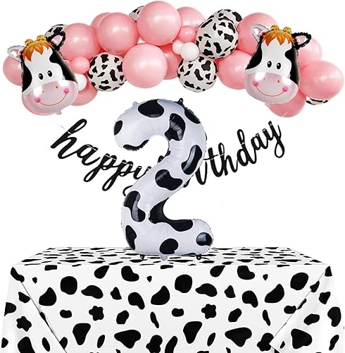 Miniatura 3 de Globo con estampado de vaca para decoración de segundo cumpleaños  Globo de vaca Mylar de 40 pulgadas con el número 2 Moo Moo Im Two Farm Animal