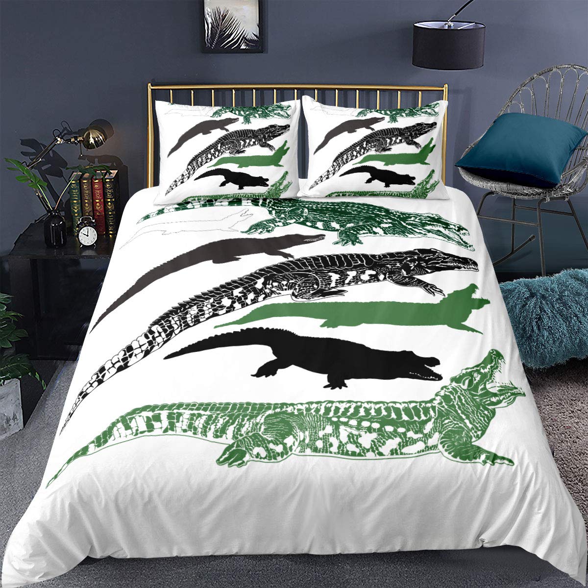 Loussiesd Crocodile Comforter Cover,Reptile Tropical Climate Animal Hawaii Fauna Underwater Ocean Diving Aqua,Decorative 3 Pieces Bedding Set King(1 Duvet cover Set & 2 Pillow Shams)