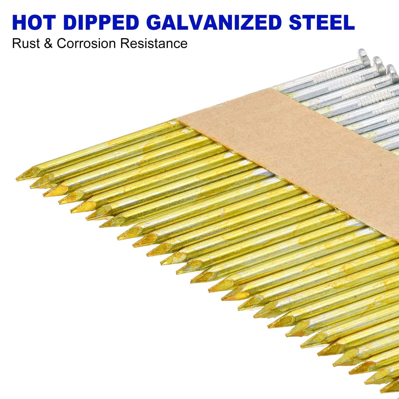 QUARKZMAN 1000Pezzi Chiodi Da Carpentiere 34 Gradi 0.131" x 3-1/2", Chiodi In Acciaio Al Carbonio Zincati A Collana Di Carta Per Mobili/Edilizia, Colore Zincato