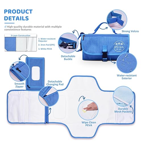 Miniatura 4 de El mejor cambiador de pañales de viaje portátil para bebéniño pequeño, impermeable, fácil de limpiar (azul)