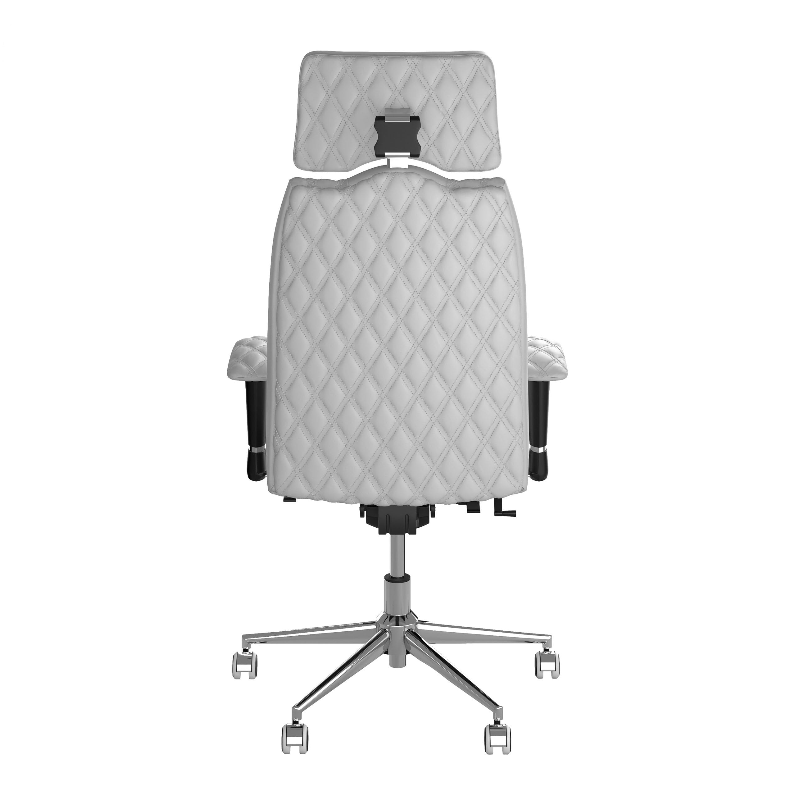 KULIK SYSTEM Business Ergonomischer Bürostuhl - Hochwertiger Schreibtischstuhl & Chefsessel aus EKO-Leder - Design-Ziernähte - 15-fache Kopfstützenverstellung - Weiß Design