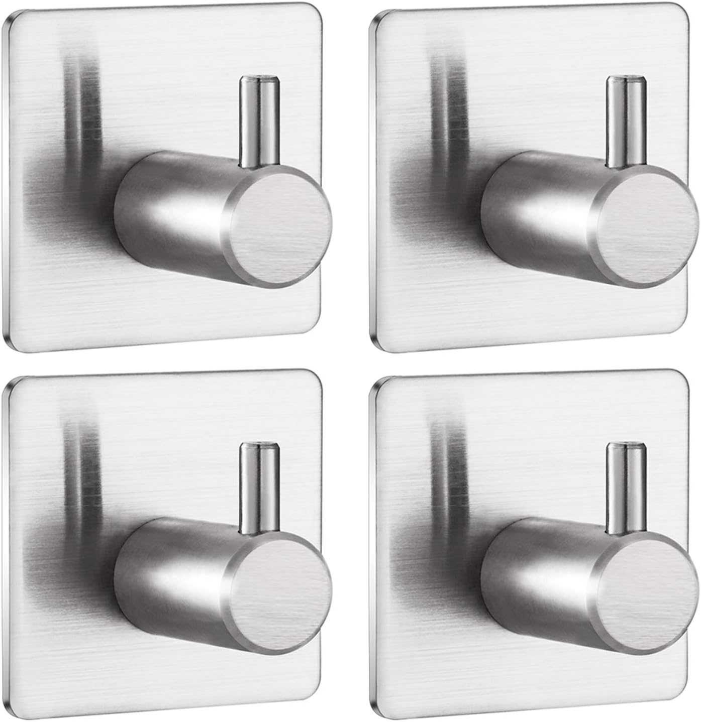Jekoo Towel Hooks for Bathroom, Wall Hooks for Hanging Wall Hanger with Brushed Stainless Steel Stick on Bathroom Shower Kitchen Door Ideal for Robes, Hats, Clothes, Bags, Coats - 4 Packs