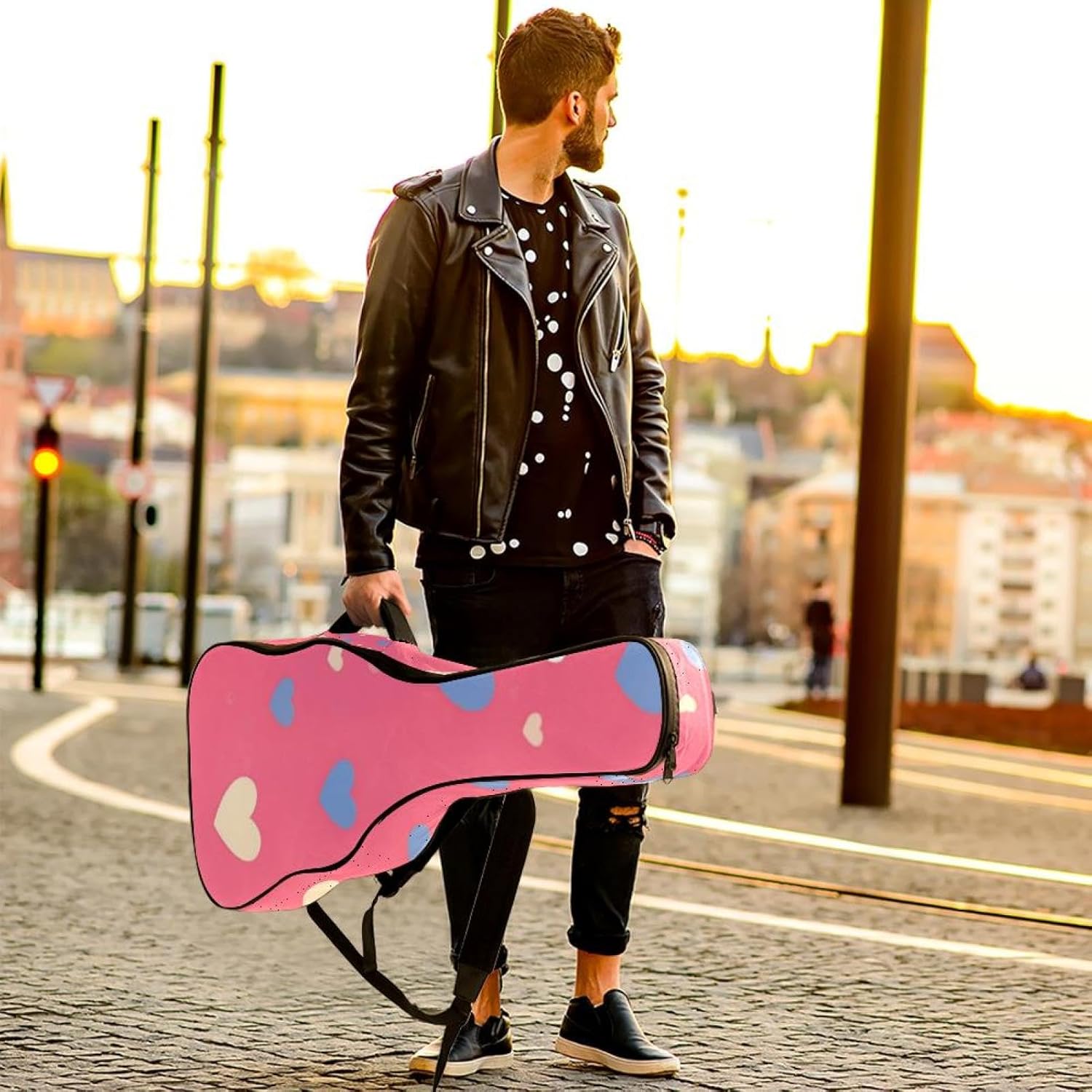 Art Love Guitar Bag 40 41 42 In 2 Pockets Guitar Case Waterproof Guitar Case Resistent Oxford Cloth 0.4 In Extra Thick Sponge Padded for Acoustic Guitar