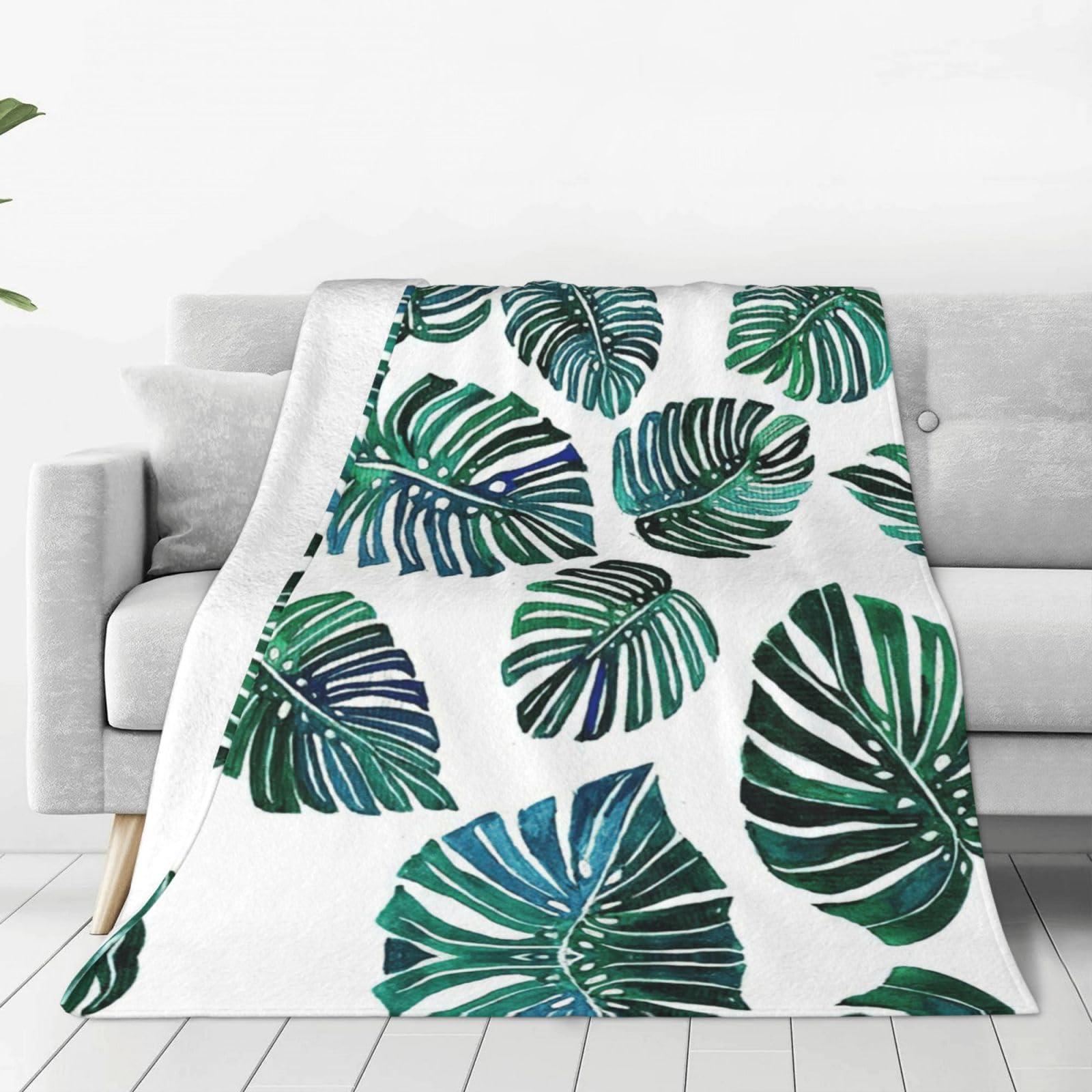 Couverture polaire en velours motif feuilles de bananier pour lit et canapé