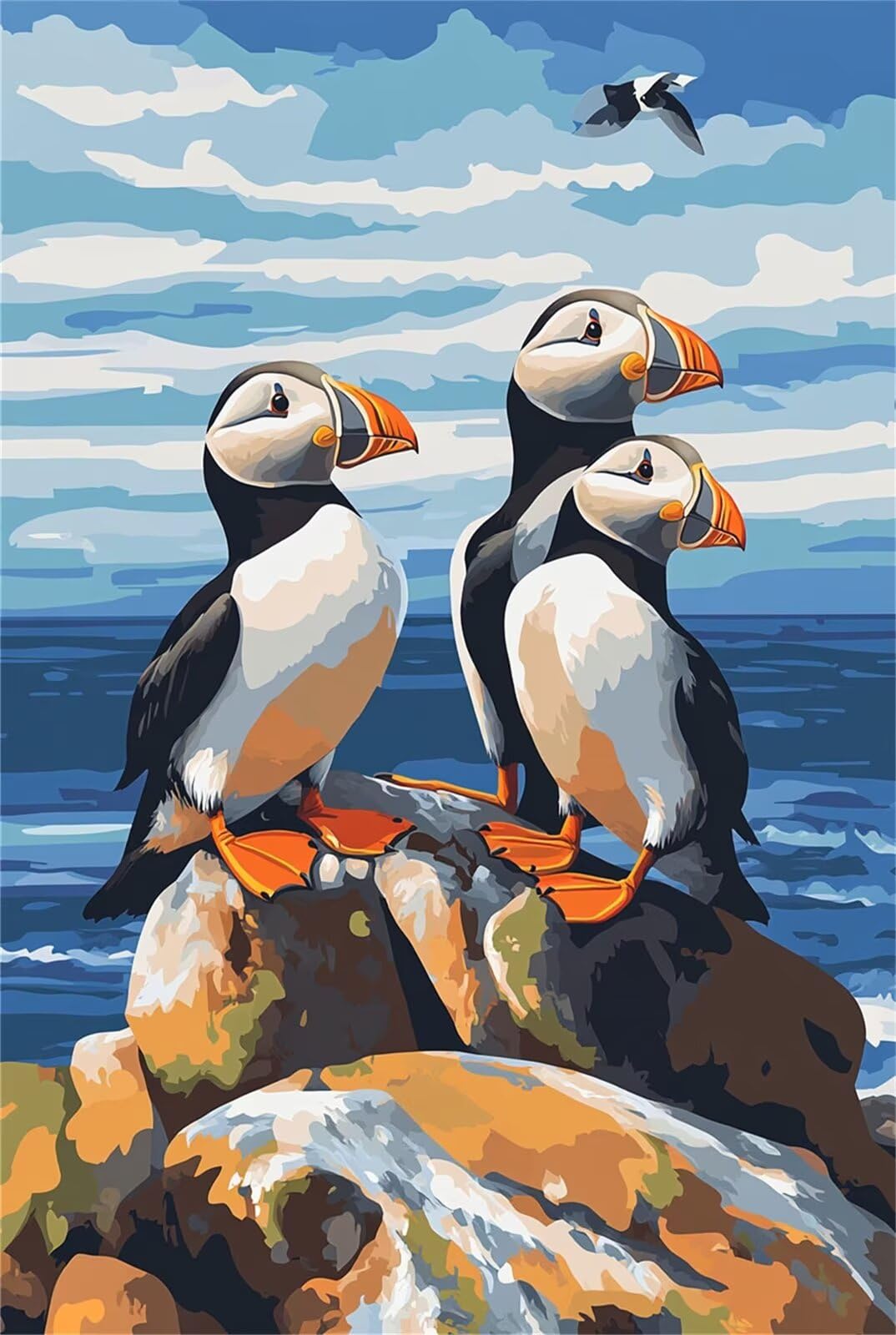 Xyyhdm Painting by Numbers for Adults On Canvas Animal Puffin Painting Kits for Beginner Oil Paintings Arts and Crafts DIY Set Acrylic Pigment for Home Wall Decor Christmas 25x30cm no Frame 0926