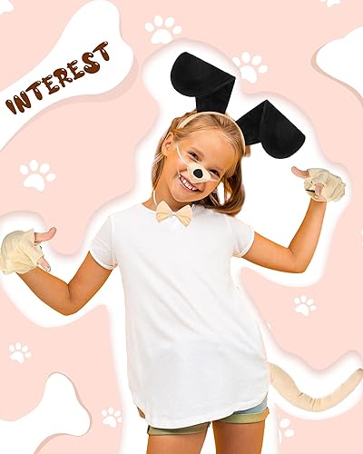 Miniatura 10 de Syhood Disfraz de cachorro para perro, diadema con orejas de perro, corbatín, nariz, cola de cachorro, guantes de pata de cachorro, disfraz de