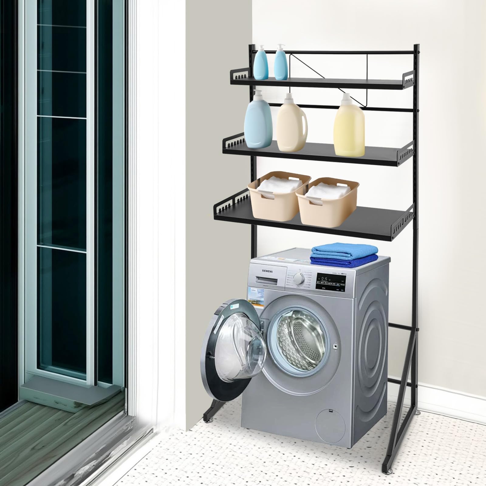 Waschmaschinenregal, 69 × 40 × 161cm Waschmaschinenschrank Trocknerschrank 3 Ebenen | Schnelle Installation | Robust, Washing Machine Cabinet für Badezimmer, Küche, Balkon
