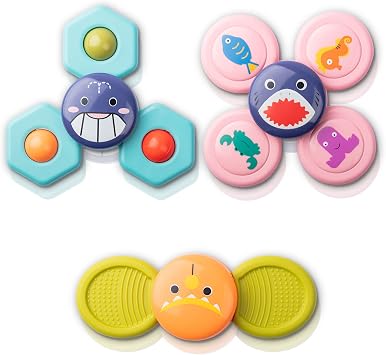 KayLe Spinning Top Sensory Toys for Toddlers - Suction Cup Baby Sensory Toy with Rattle - Bath Time & Playtime Fun -Ocean Animal Designs - Safe & Engaging Baby Toys