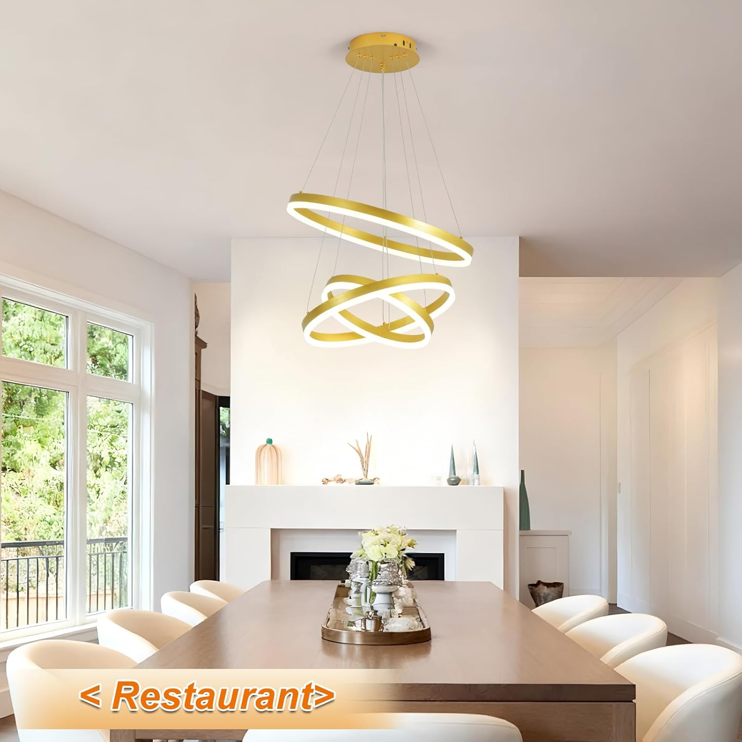 3-Ring Modern Gold LED Chandelier Dimmable Pendant Light with Remote Control Flush Mount High Ceiling Circle Light Fixture for Dining Bed Living Room Foyer 3000K-6500K