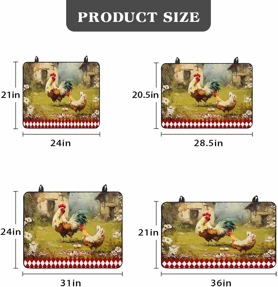 Stove Cover for Electric Stove, Farmhouse Chicken Vintage Rustic Hen Red White Checkered Plaid Stove Top Cover for Glass Top, Heat Resistant Rubber Mat Foldable Cooktop Protector, 28.5"x20.5"