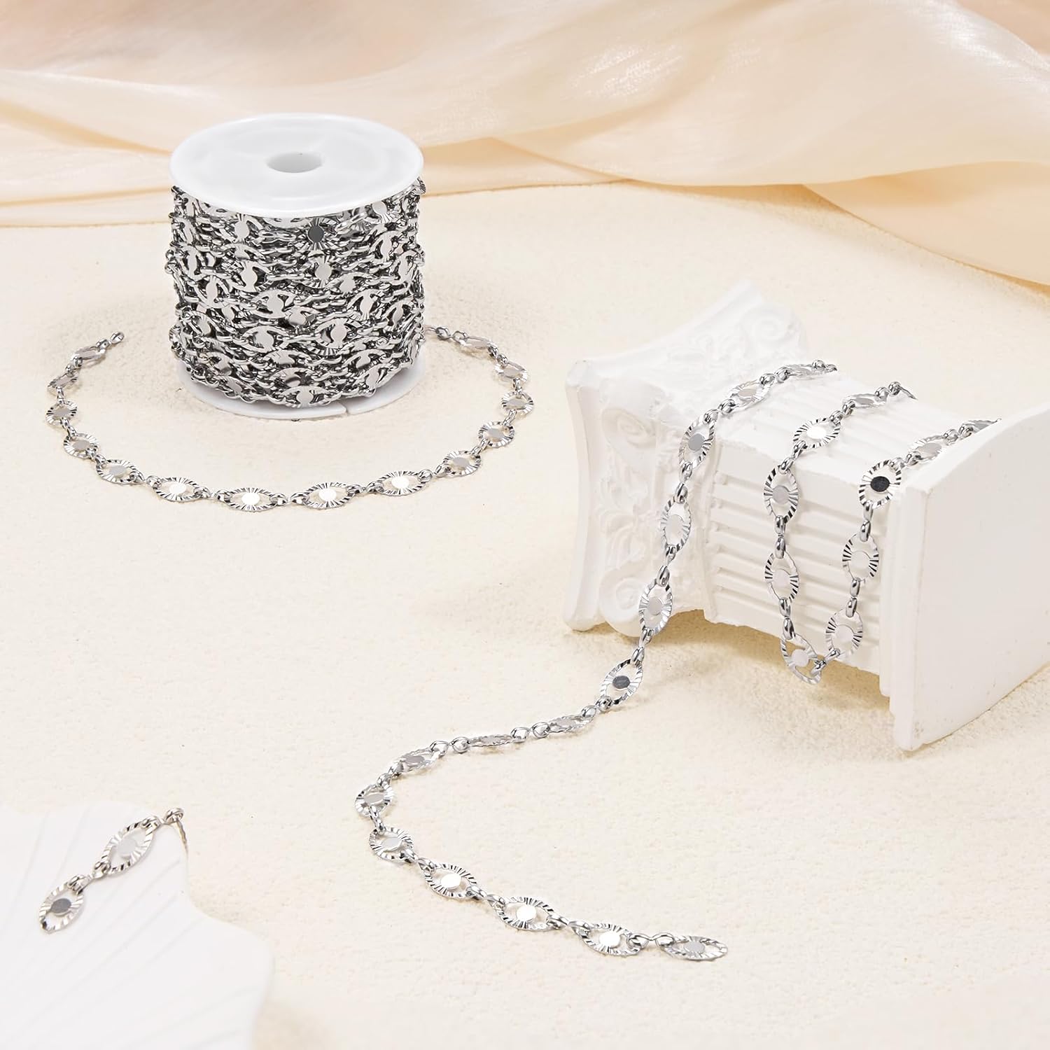 YOUBEIYEE 5 Meters Stainless Steel Chains for Jewelry Making Embossed Oval Bulk Chain Decorative Craft Chain Roll - Image 3