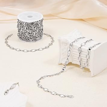 YOUBEIYEE 5 Meters Stainless Steel Chains for Jewelry Making Embossed Oval Bulk Chain Decorative Craft Chain Roll