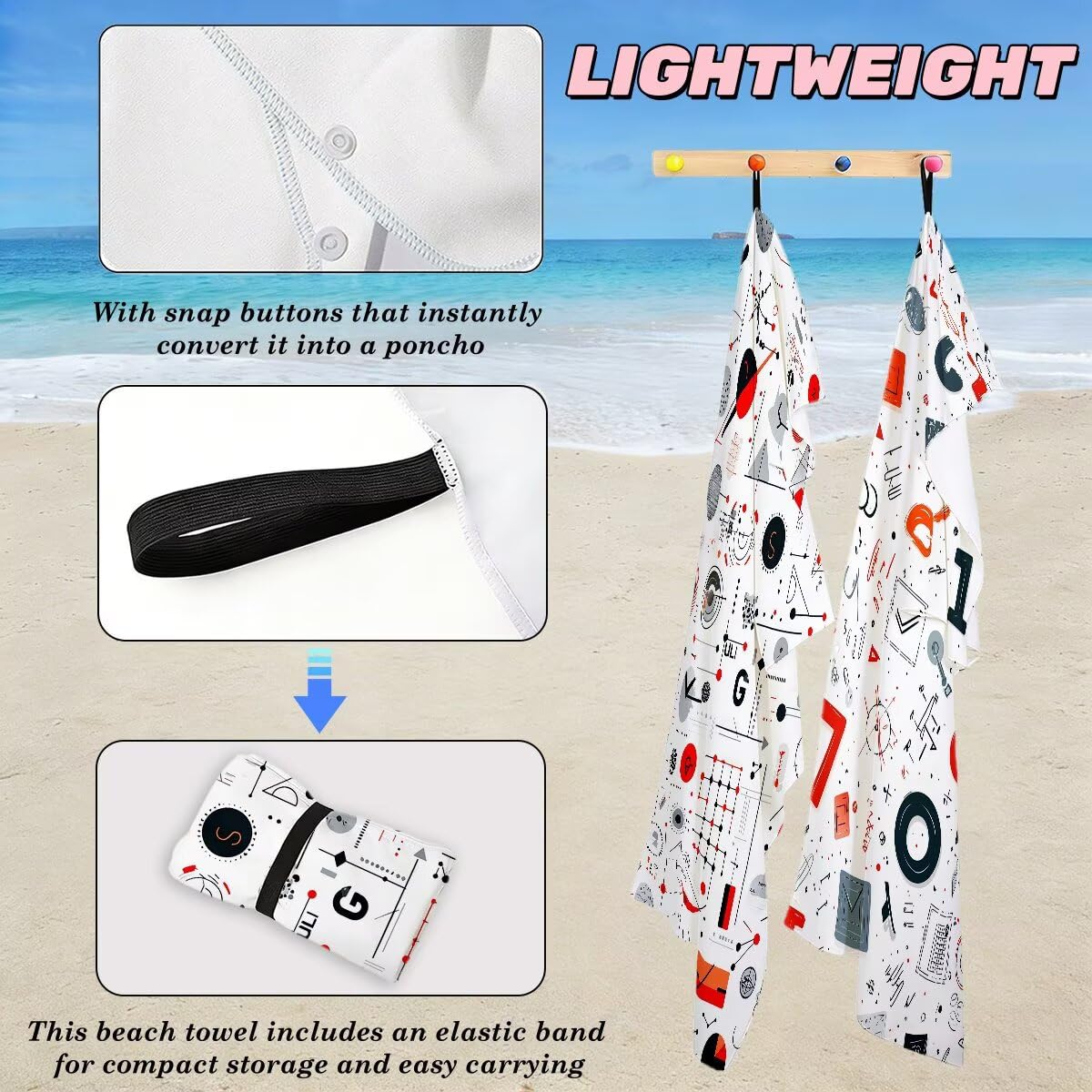 Serviette de Plage Microfibre, Lot de 2 Serviette de Bain Grande Taille 90x180 cm, Séchage Rapide Drap de Bain Géométrie, Anti Sable Serviettes de Plage, Serviettes Microfibre Sport pour Travel -4036
