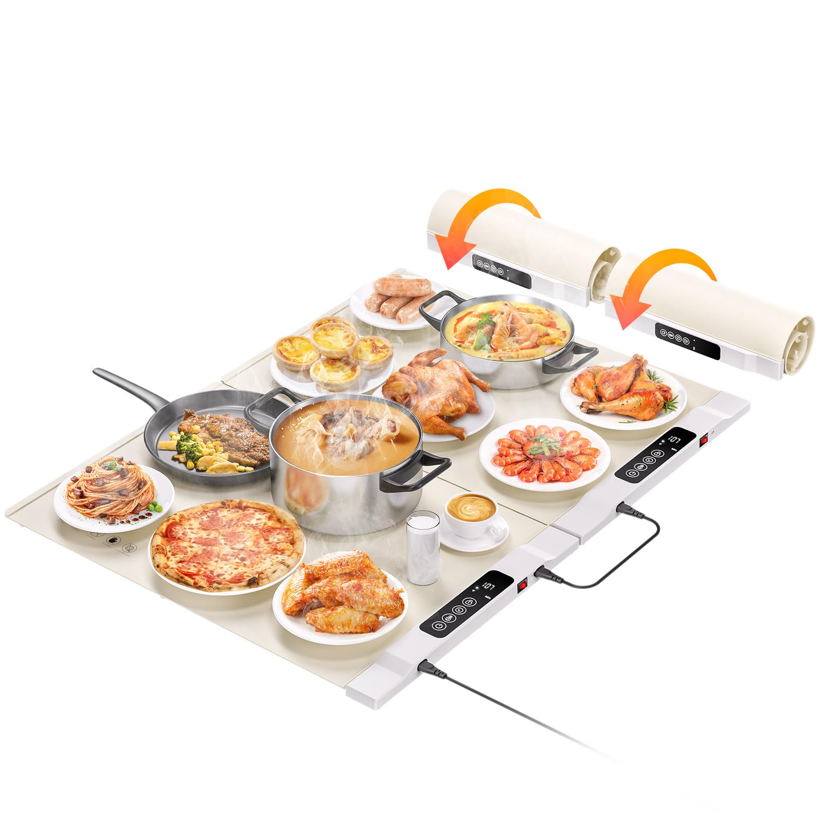 [Upgraded Heating Surface] Electric Warming Mat for Food, Silicone Warming Mat with 7 Adjustable Temperature & 6 Timer Setting, Full Surface Heating, Foldable Warming Mat for Party, Gathering, Events