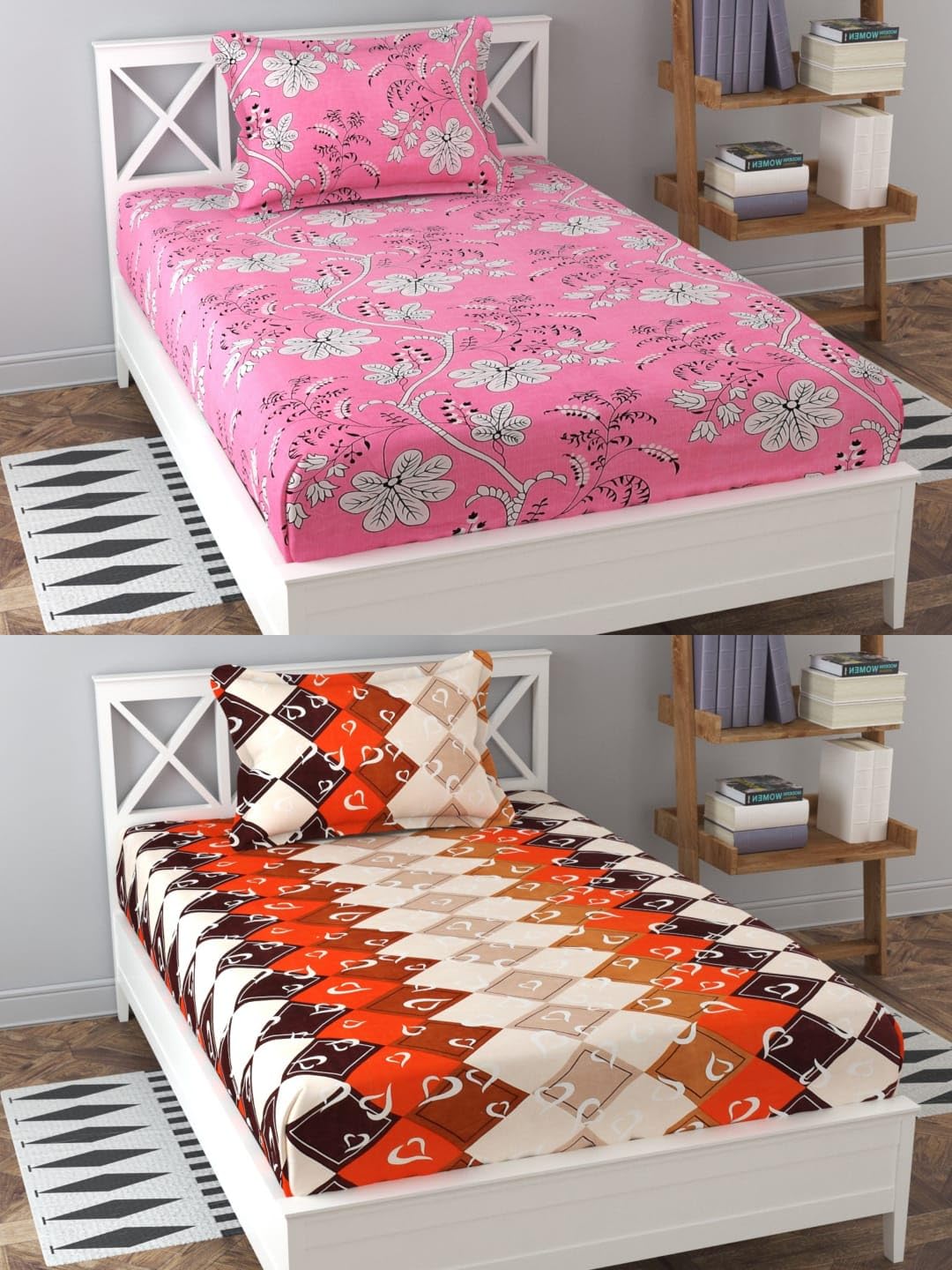 Soniasaa Combo Pack of 2 Single Bedsheet with 2 Pillow Covers 238 TC Soft Brushed Cotton-Blend -Long Lasting & Wrinkle Free Bedsheet for Single Bed Combo Pack Multicolor (B0CVLH99V2) Amazon Price History, Amazon Price Tracker