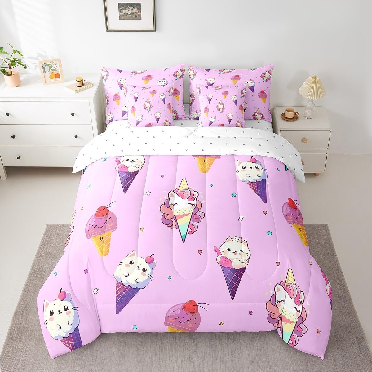 Cartoon Pirate Ship Comforter Set Queen Size,Marine Adventure Bed Set 7pcs with Comforter,Fitted Sheet,Flat Sheet,2 Pillowcases and 2 Throw Pillow Covers,Underwater Fish Bedding for Kids