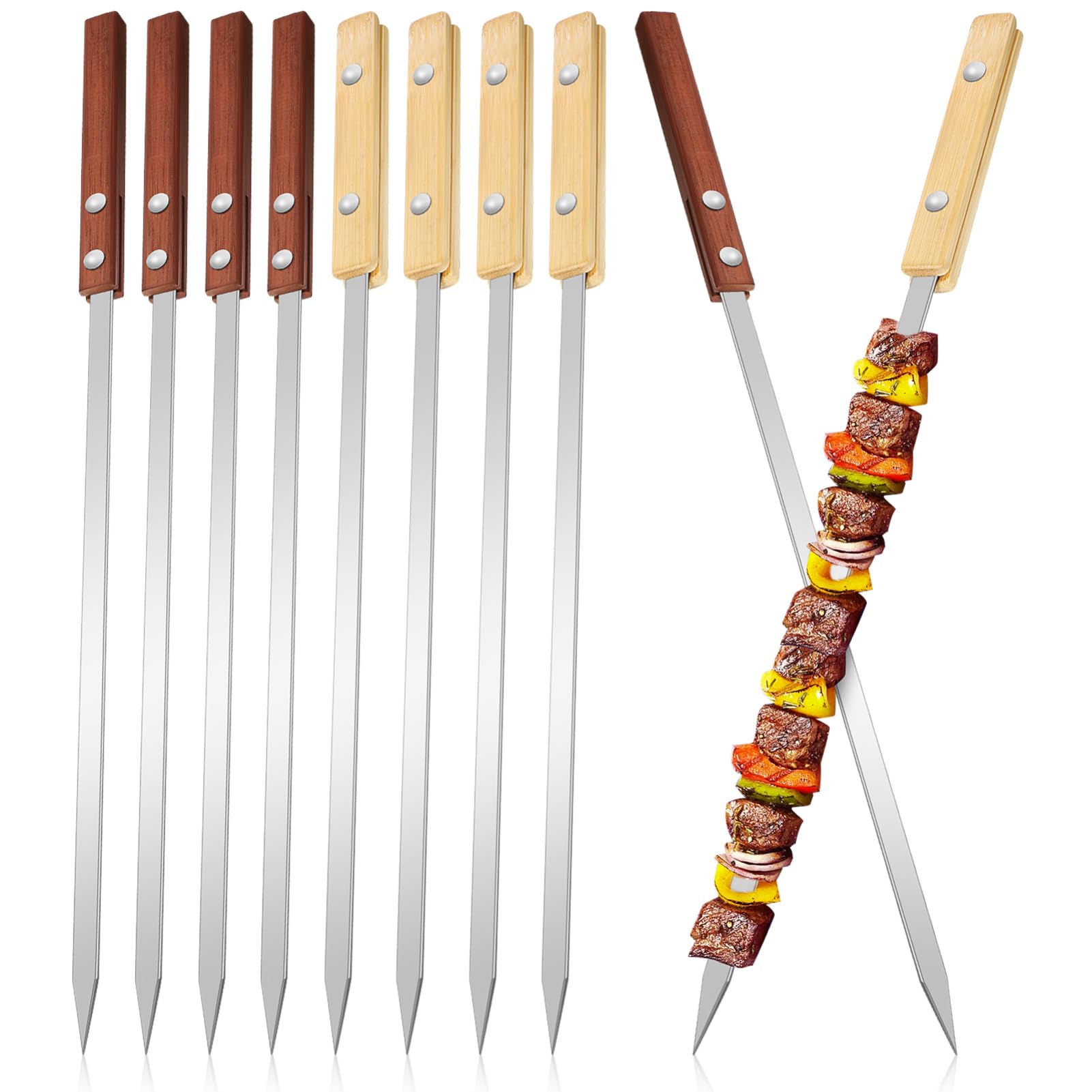 Stockbrot Spieße 100cm aus Edelstahl und Holz 12 Grillspieße Flach Wiederverwendbar für Campinggrill und Barbecue