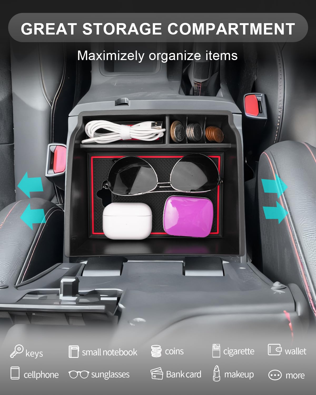 Organiseur Pour Console Centrale Toyota Hilux (2016-2024) – Boîte De Rangement Noir Avec Séparateur, ABS - 5