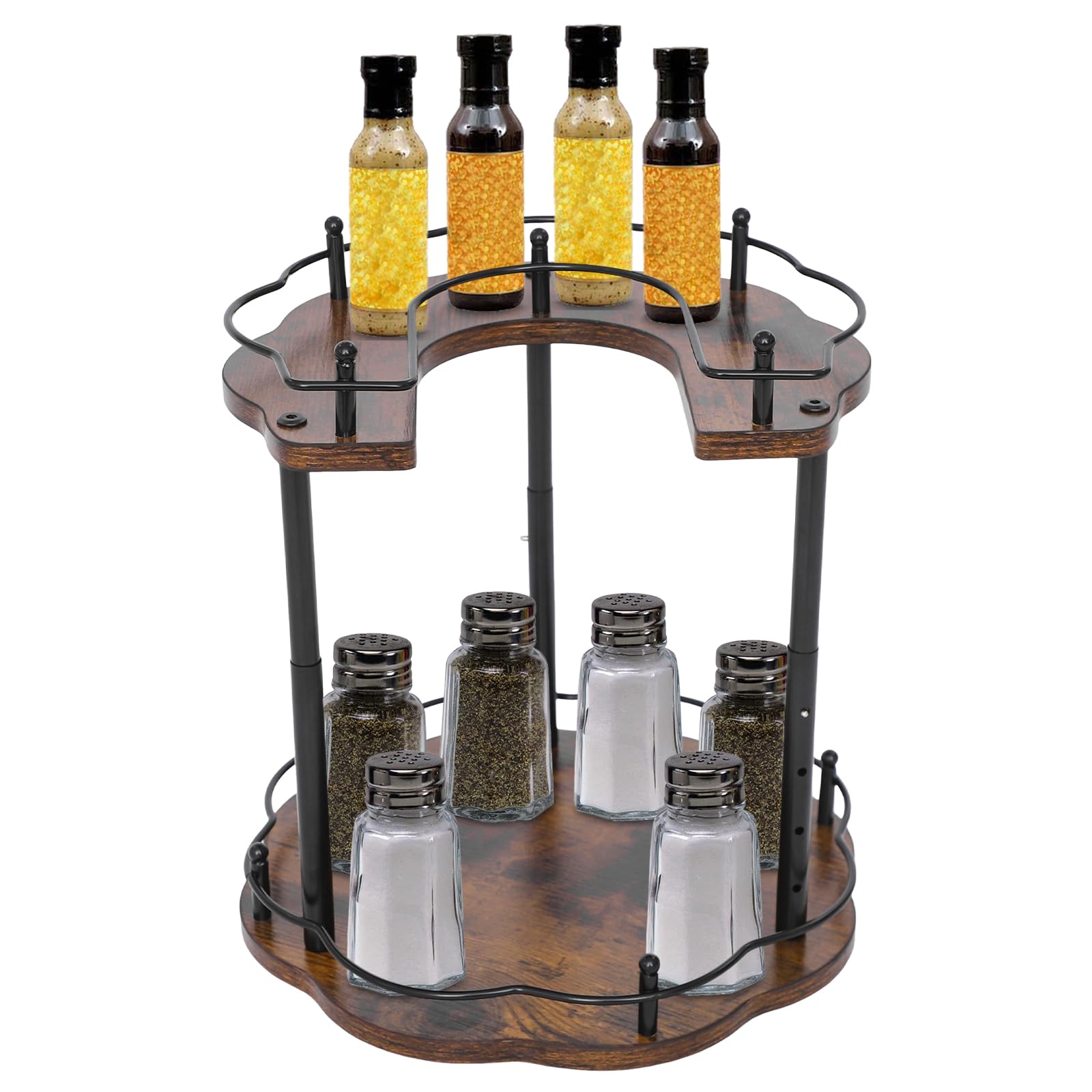 PINkOIJQ Spice Organizer Rack with Rotating Tray and Two Level Storage for Pantry Organization