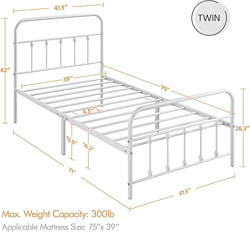 Miniatura 88 de Topeakmart Marco de cama de metal de estilo victoriano tamaño matrimonial con cabecero, base de colchón, no necesita somier, almacenamiento debajo
