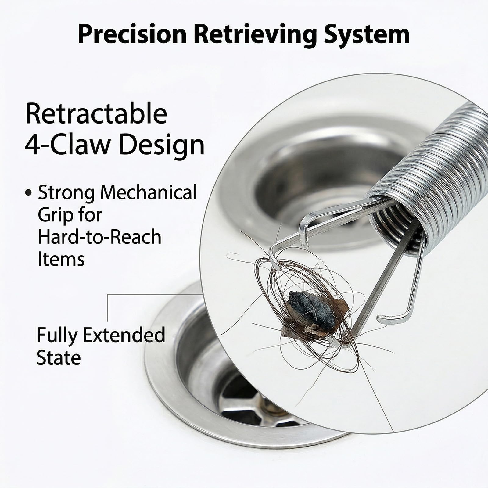 Strumento di rimozione degli intasamenti dello scarico, 63,5 cm, flessibile, pieghevole, per la pulizia degli scarichi di WC, fogna, doccia, cucina, bagno e vasca intasati - 4