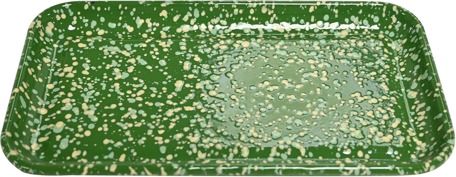 8.6 * 4.9 Inch Enamel Plates Enamel Roasting Pan Salad Plates Speckled Enamelware Serving Trays for Party, Dinner, Outdoor, Picnic, BBQ, Butter (RectangleGreen, 8.6 * 4.9 inch)