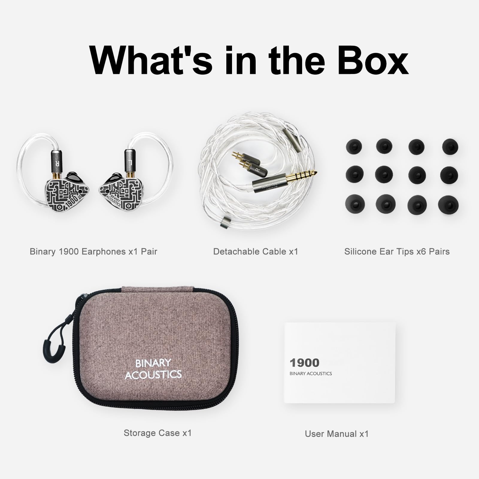 HiFiGo Binary 1900 Casque hybride IEM, pilote dynamique de 10 mm, radiateur passif de 6 mm et 4BA, moniteur intra-auriculaire croisé à 3 voies à triple tube, écouteurs filaires pour pop, EDM, rock et | Conçu pour les amateurs de musique moderne