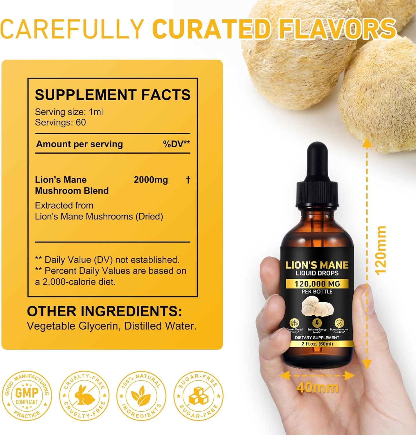 2-Pack Lions ManeMushroom Drops – Brain Supplement 120,000 MG, Memory Focus & Immunity Vitamins, Plant Extract 4 Oz - Image 5