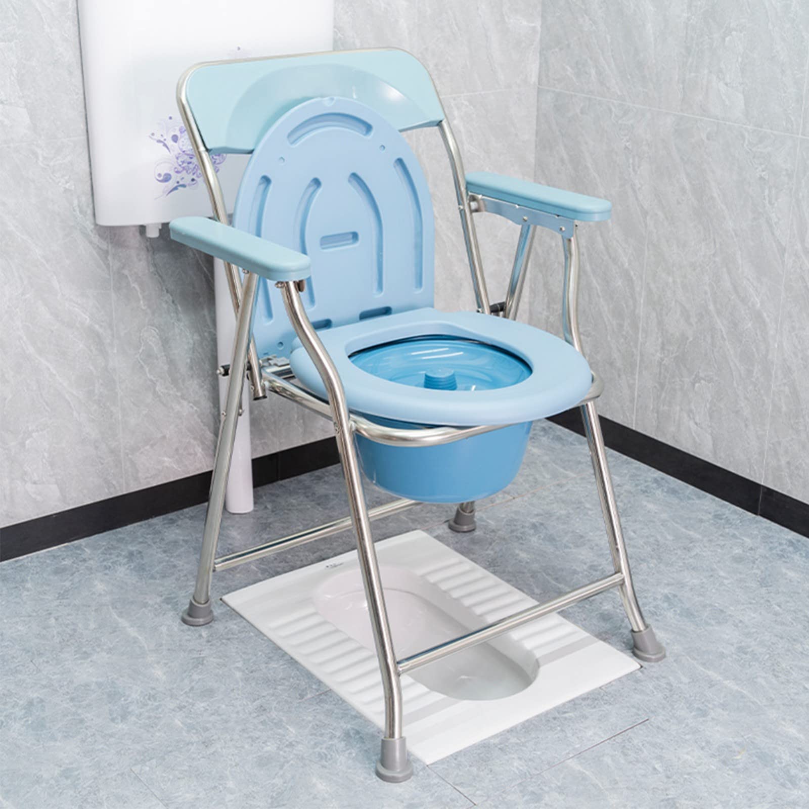 BHGFYXBS Commode Chair Folding Commode Chair,Toilet Chair Camping,Portable Camping Toilet Chair With Backrest Folding Bedside Commode For Elderly Disabled Or H,