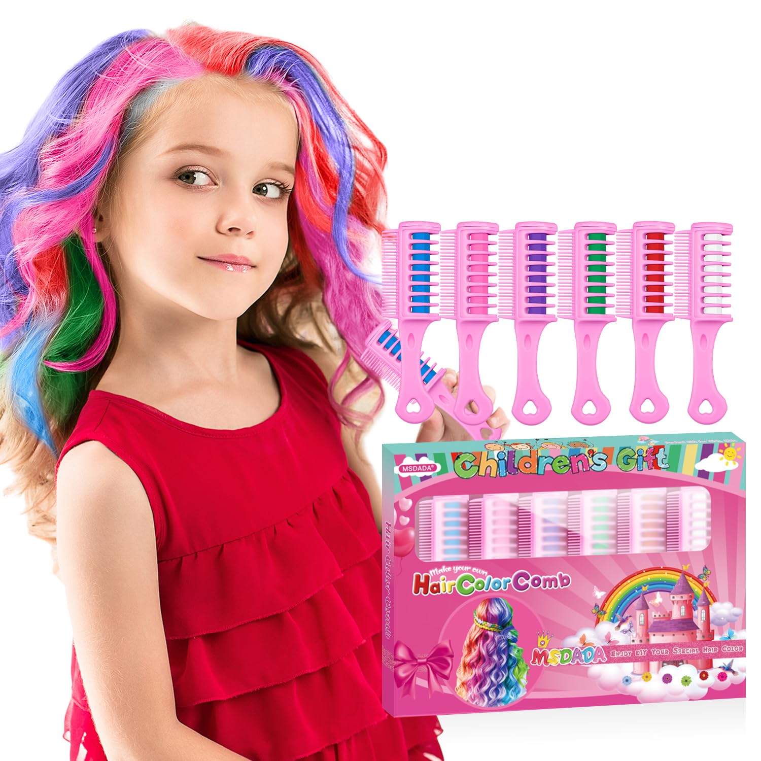 AOOWU Tizas para el Pelo Niña, 6 Colores Pintura Lavable, Mechas Colores Premium No Tóxico, Spray Color Temporal para Carnaval, Cosplay, Fiesta, Navidad - Regalo de Cumpleaños